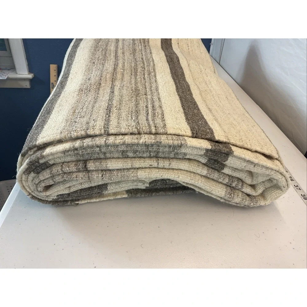 Ben Soleimani Restoration Hardware Rug 8x10 Brown Gray Striped Wool Flat Weave